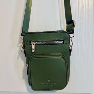 London Fog Olive Green Crossbody Bag with Gold Metallic Details